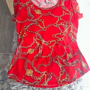 Me Too Red Chain Print Bodysuit